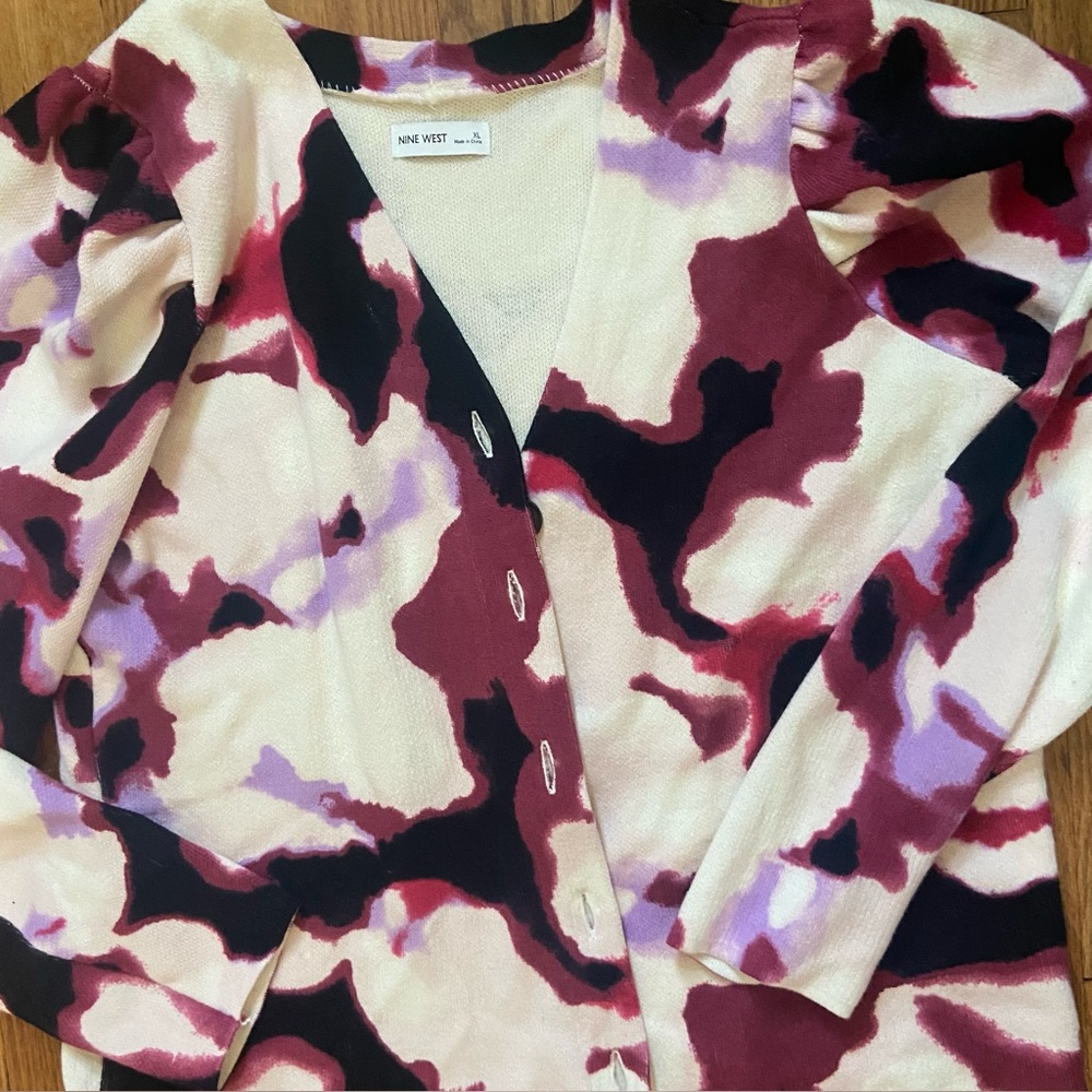 Nine West Women's Abstract Pink and Black Cardigan